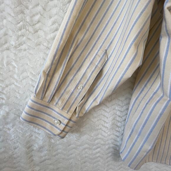 LL Bean Button Down 17 1/2 - 35 Mens Yellow Blue Wrinkle Resistant Cotton Stripe - Picture 9 of 11